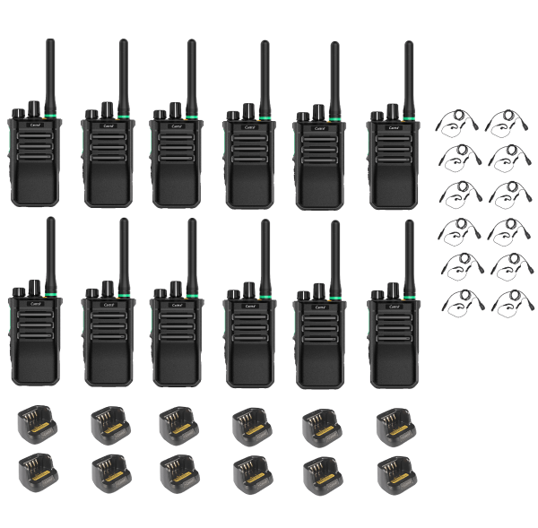 Set van 12 Caltta PH600 UHF DMR 400-470Mhz portofoons met C-ring oortje en enkelvoudige lader | PH600