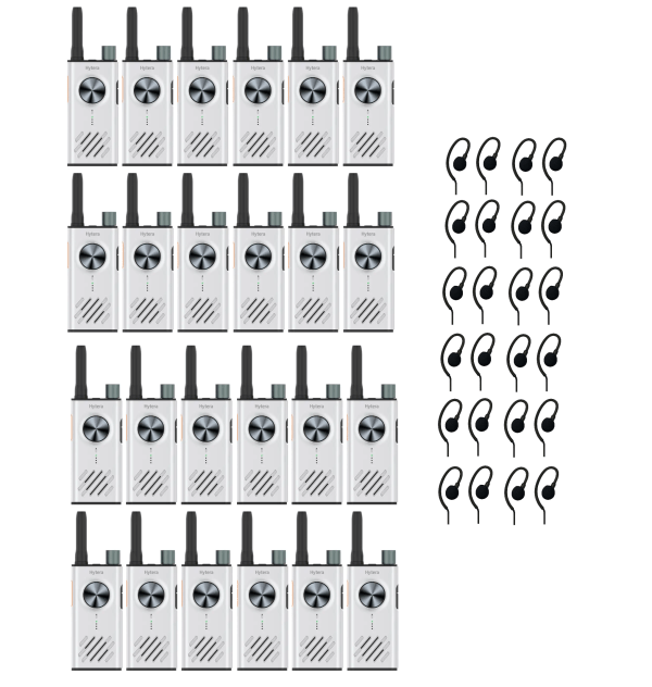 Set van 24 Hytera S1 licentievrije 446-portofoons met C-ring oortjes | S1 wit